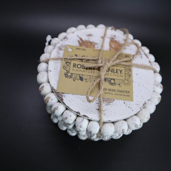 Robert Stanley wood bead coaster set of 4 white washed nwt - Picture 4 of 6